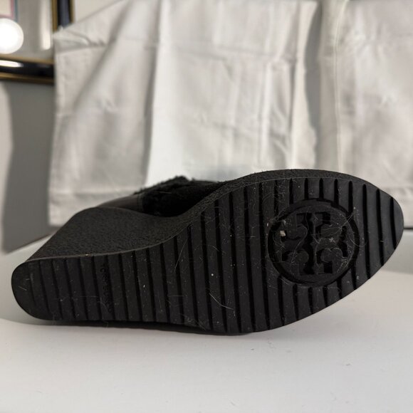 Tory Burch Black Suede Shearling Wedge Ankle Boots | Women’s 6 - Picture 8 of 15